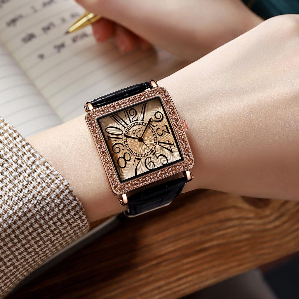 Retro Square Women'S Watch Light Luxury Diamond Belt Quartz Watch Women'S Premium Belt Watch
