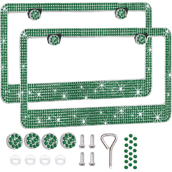 2 шт. Рамки для номерных знаков для женщин, Блестящие стразы, Алмазные автомобильные аксессуары с блестящими хрустальными колпачками (фиолетовый (2PCS))