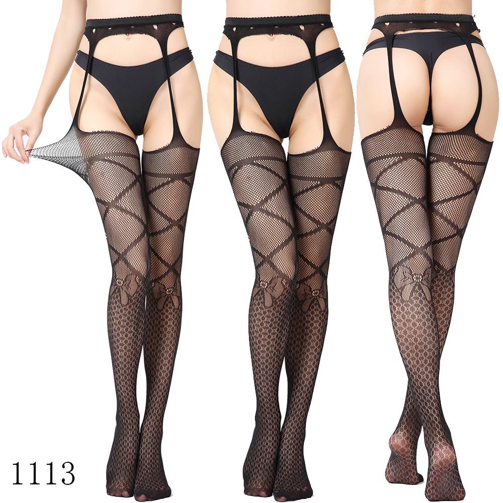 Sexy Elastic Fishnet Stockings with Garter Belt - Women's Open Crotch Fine Mesh Anti-Slip
