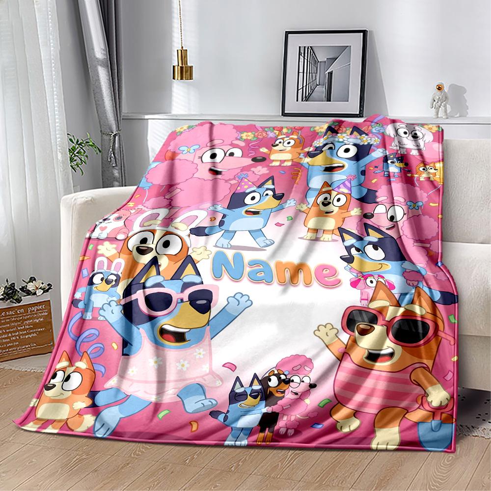 Bluey Family Adventure Personalized Name Blanket Gift Personalized Blanket Warmthful Decor Perfect for Nap Sofa Bed Couch for All Occasions