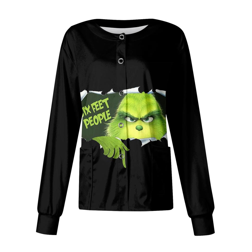 Женский повседневный однобортный топ с длинным рукавом и рождественским принтом Dry-nurse