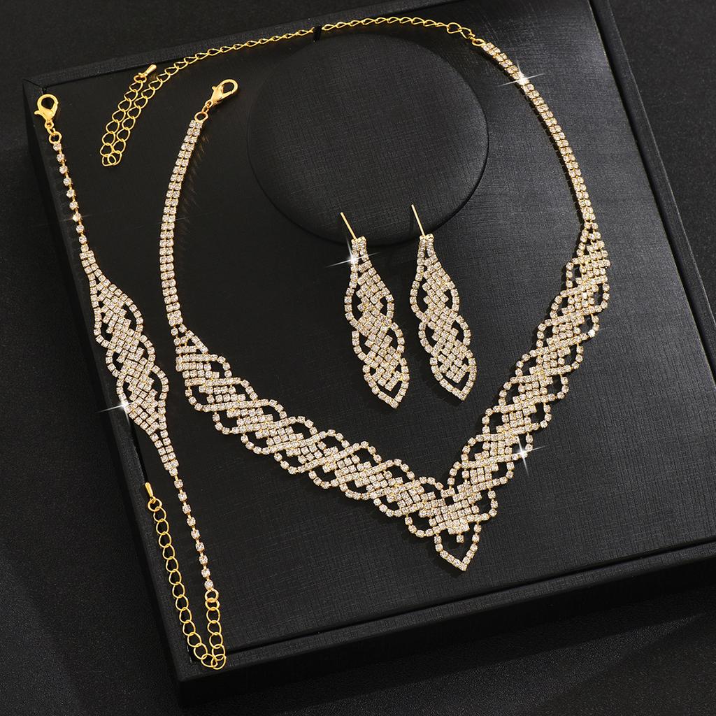 Ожерелье, серьги, браслет из трех частей, свадебные аксессуары для ужина со стразами