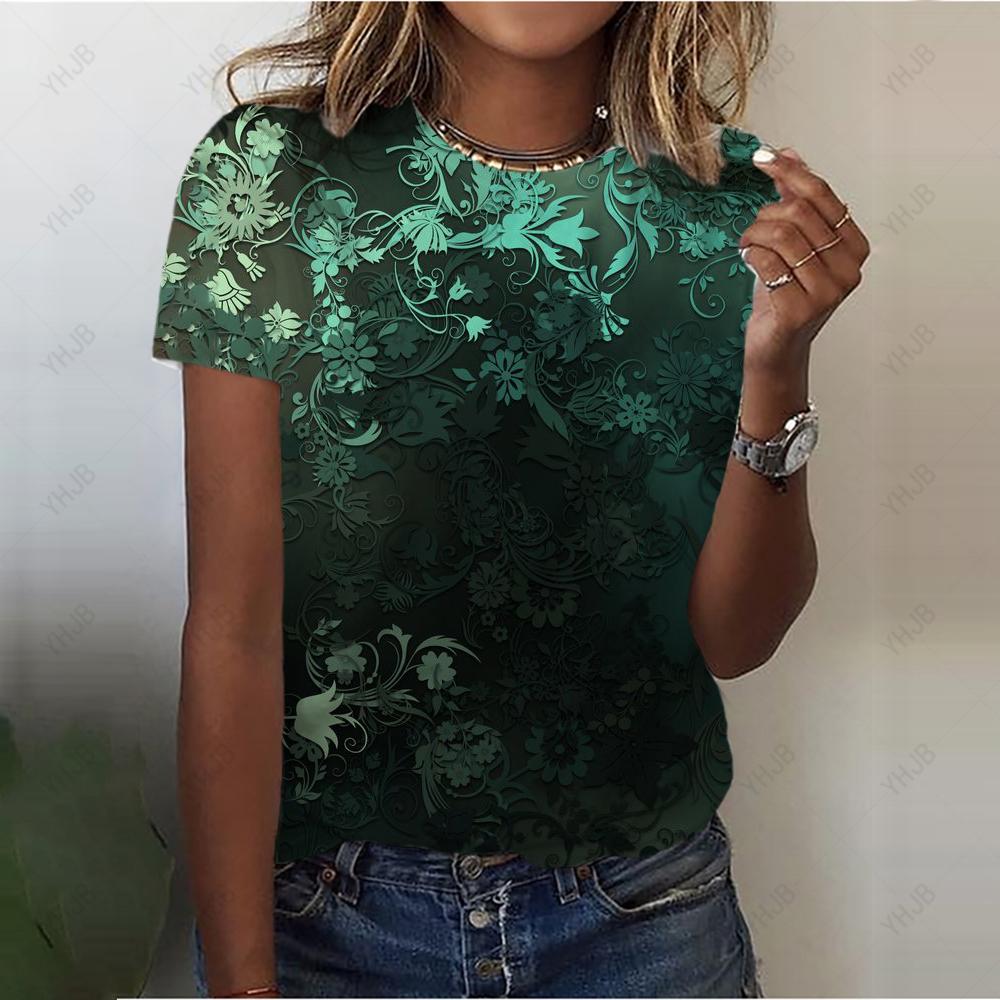 Summer O-Neck Casual Bohemian Print Ladies Tee Shirts Lion 3D Print T Shirt Women Fashion Loose Short Sleeve Tops Oversized