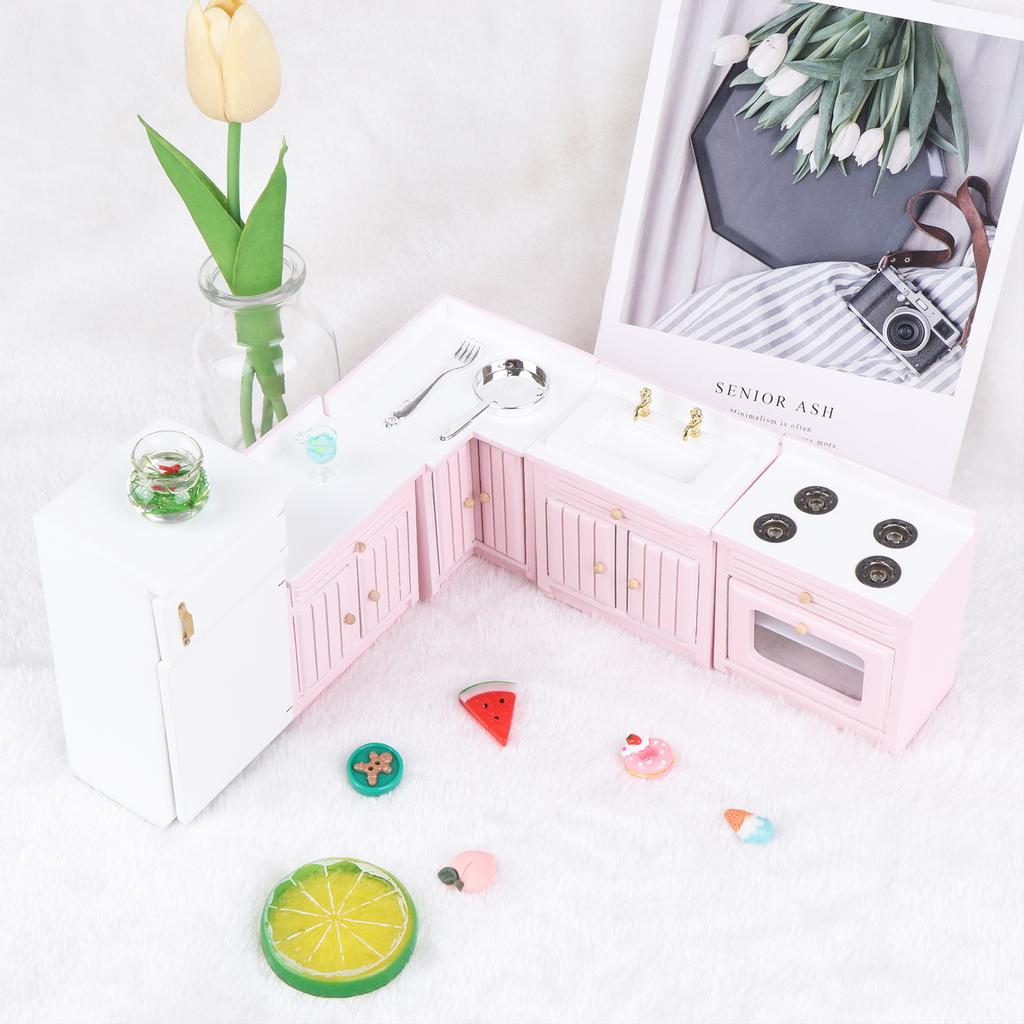 Dollhouse Kitchen Furniture Kit 1:12 Dollhouse Furniture Wooden Kitchen Cabinet