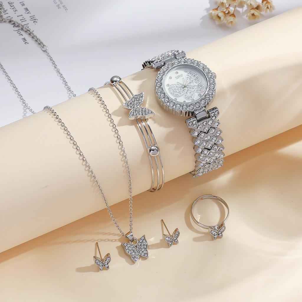 Набор женских летних модных кварцевых часов со стальным браслетом из 5 предметов