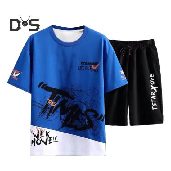 Мужской комплект летней спортивной одежды из 2 шт./компл., футболка с коротким рукавом и эластичным шнурком на талии, широкие шорты, комплект, повседневная одежда с буквенным принтом