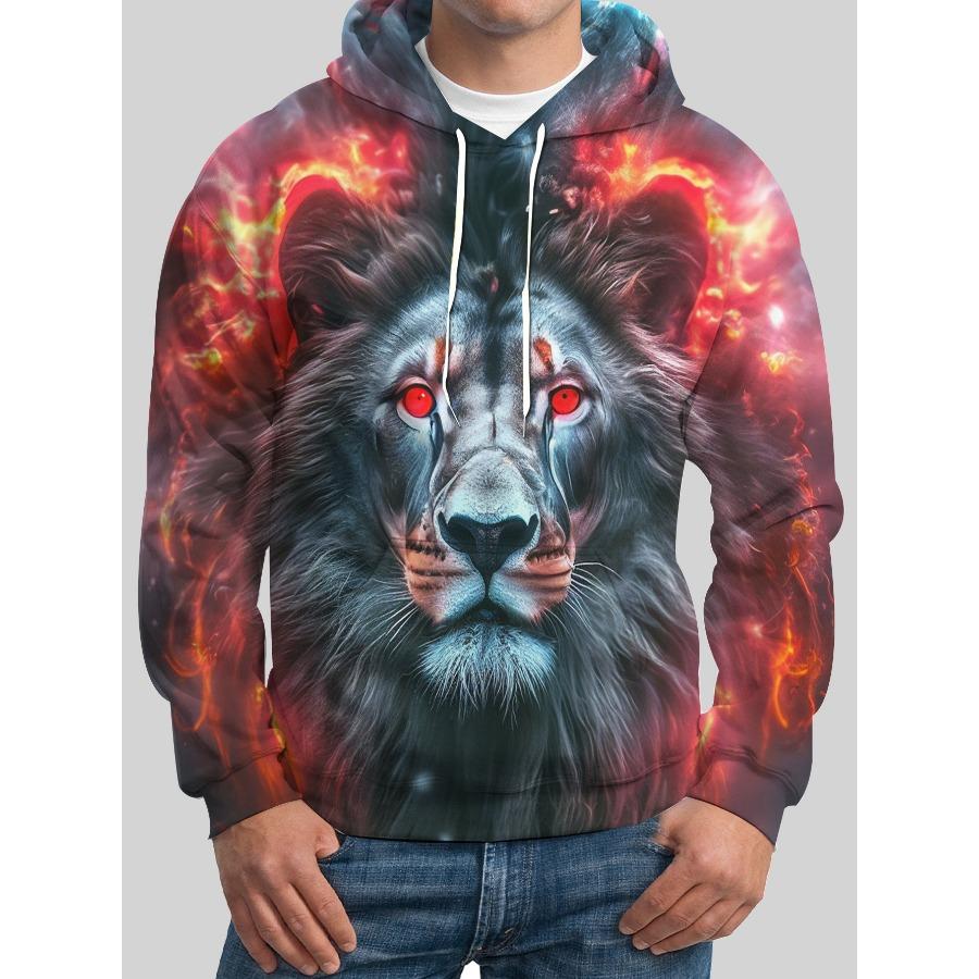 Толстовка мужская с капюшоном с принтом льва 3D, повседневная, осень-зима, пуловер с изображением животного и волка, с капюшоном, длинный рукав, модная спортивная толстовка