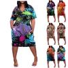 Women's Summer Plus Size V Neck Short Sleeve Knee Pocket Casual Dress