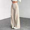 Womens High-Waisted Corduroy Wide Leg Pants Straight Long Trousers Work Casual