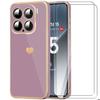 Protective Case - for Xiaomi 15 - Flexible - Purple - Golden Heart Pattern - with 2 Tempered Glasses