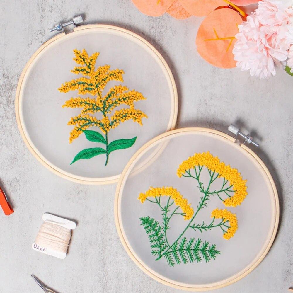 Creative Diy Hand Embroidered Transparent Gauze Floral Plant European Embroidery Material Package Beginner Embroidery Kit