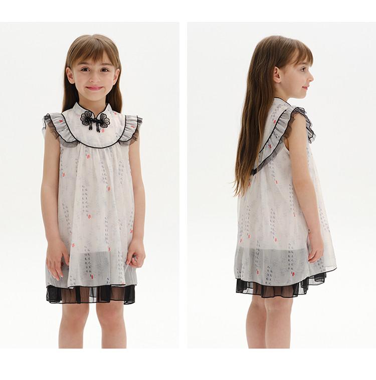 New Chinese ink wash dress, retro buckle, medium size children's mesh dress, princess dress