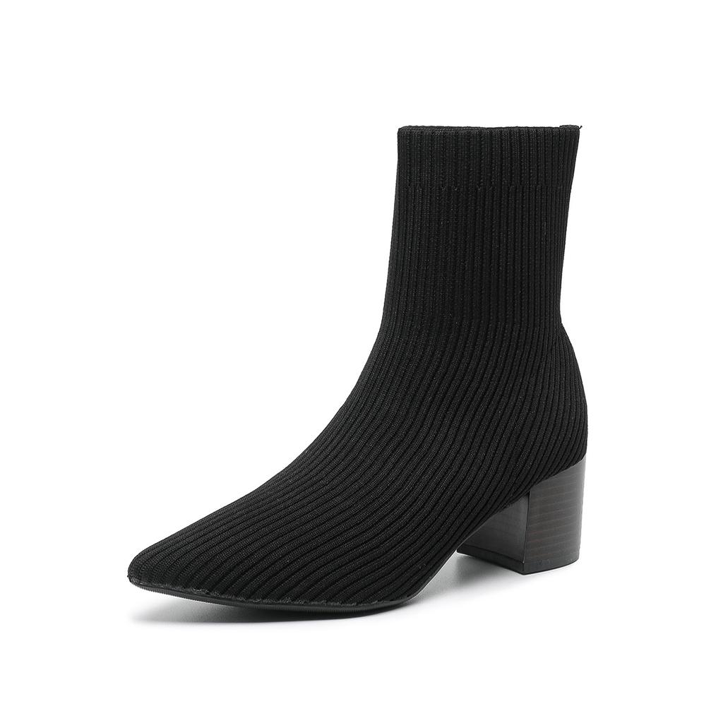 Женские остроносые ботильоны-носки на низком толстом каблуке, дышащие, эластичные, женские, удобные, надеваемые на завязку, ботинки «Челси»