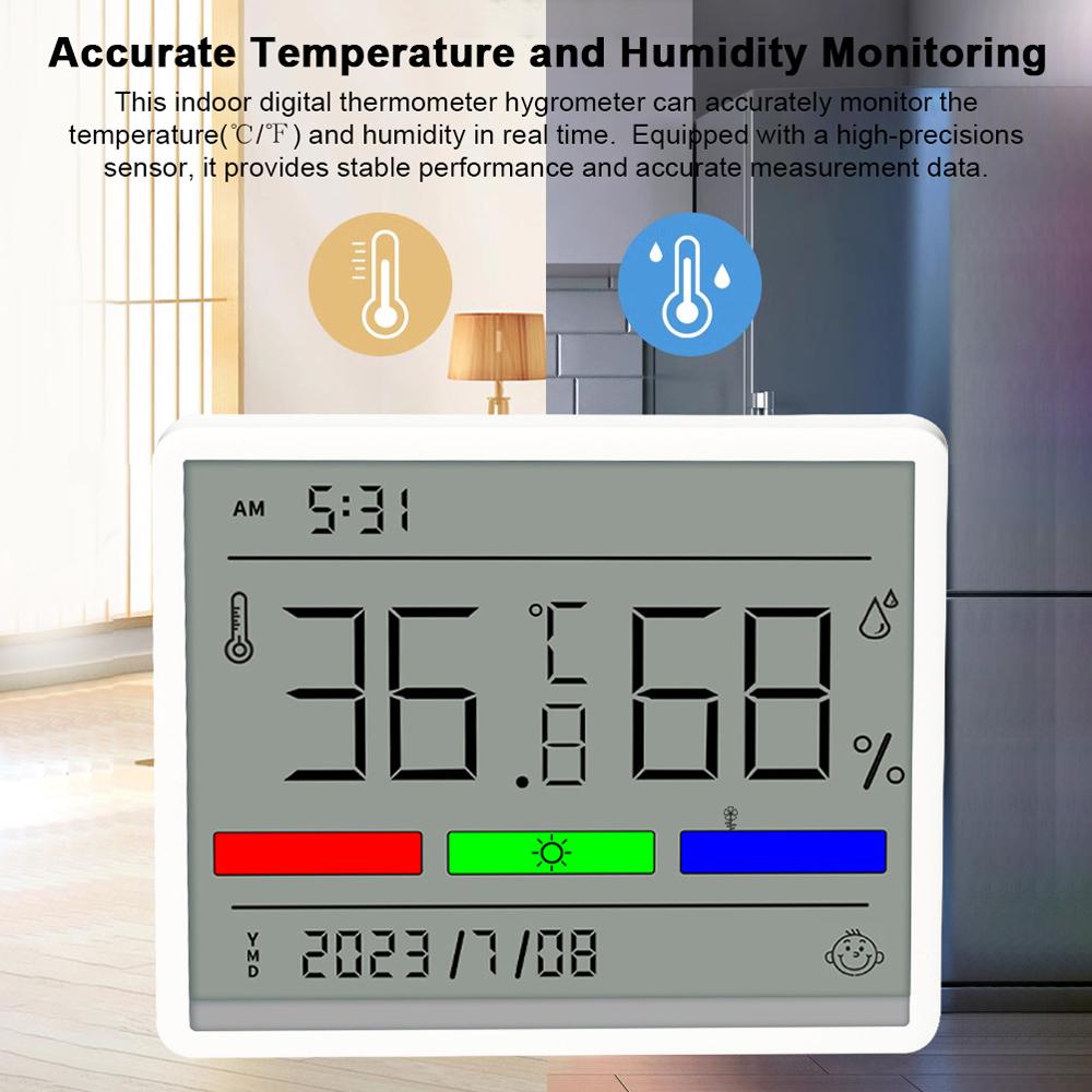 Digital Indoor meter Hygrometer Home Accurate LCD Temperature Humidity Gauge Monitor with Time/Date Display Comfort Indicator Support /Stopień