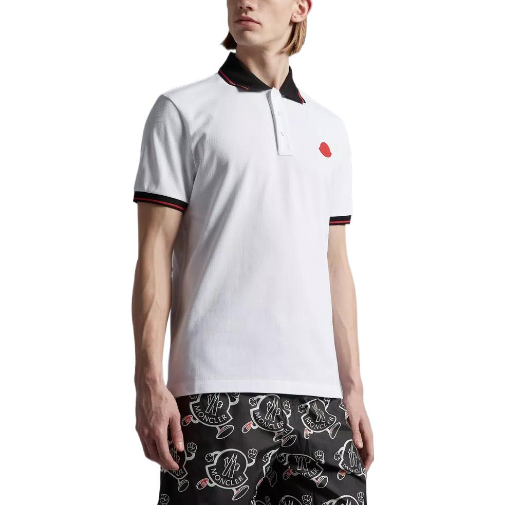 Moncler Мужская футболка-поло с коротким рукавом, цветные блоки, логотип-нашивка, SS23, Белый I10918A0001284454001