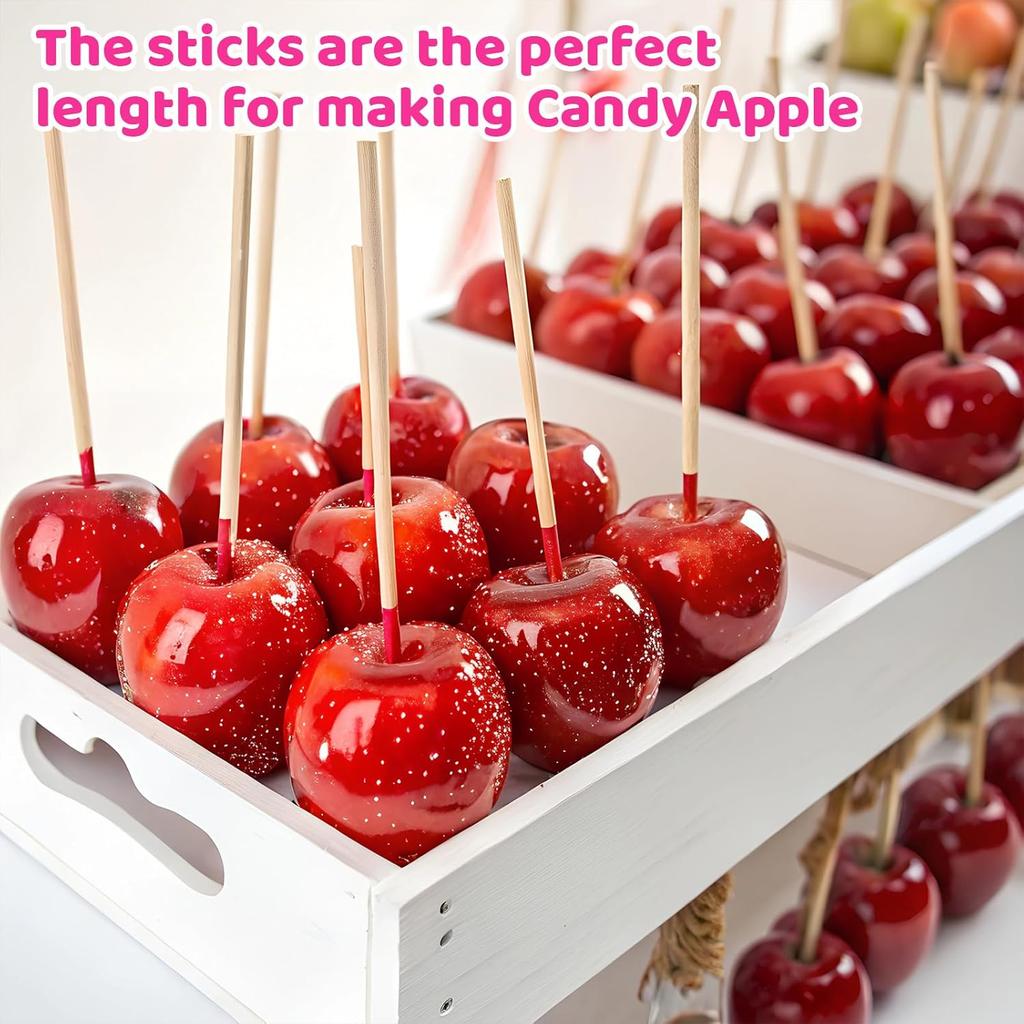 Bamboo Candy Apple Sticks, 100Pcs Semi Pointed Candy Caramel Lollipop Sticks, Natural Wooden Cotton Sticks for Candies, Chocolates Cookies Party