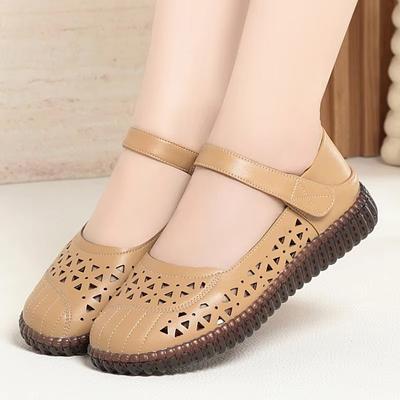 Удобные дышащие туфли из натуральной кожи с неглубоким вырезом, женские Мэри Джейн 2025 на плоском каблуке, туфли с перфорацией для мамы, для работы 41 42