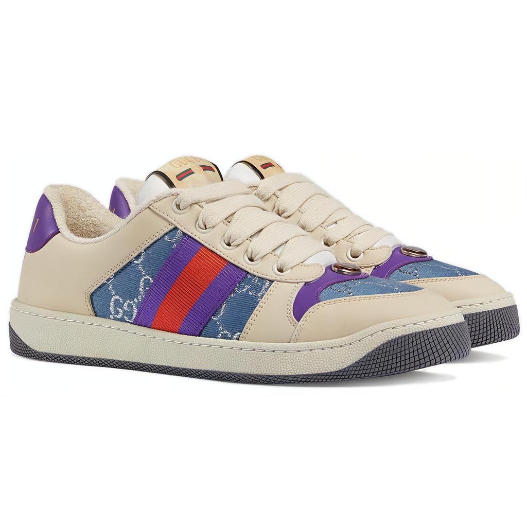 Gucci Womens Screener 'Blue GG Lamé' (women's sizes) Blue / Ivory / Silver Skateboard Shoes 577684 2C830 4690