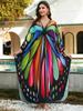 Plus Size Kaftan Red Bohemian Printed Summer Long Beach Dress Women Homewear Outfit Swim Suit Cover Up Loose Caftan