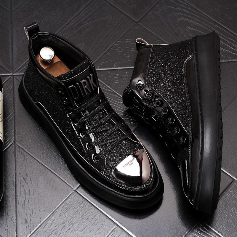 Fashion New Booties Gold Men's Boots Sequins Hipster Men High Top Casual Board Shoes Cowboy Boots Riding Boots Hombre A7