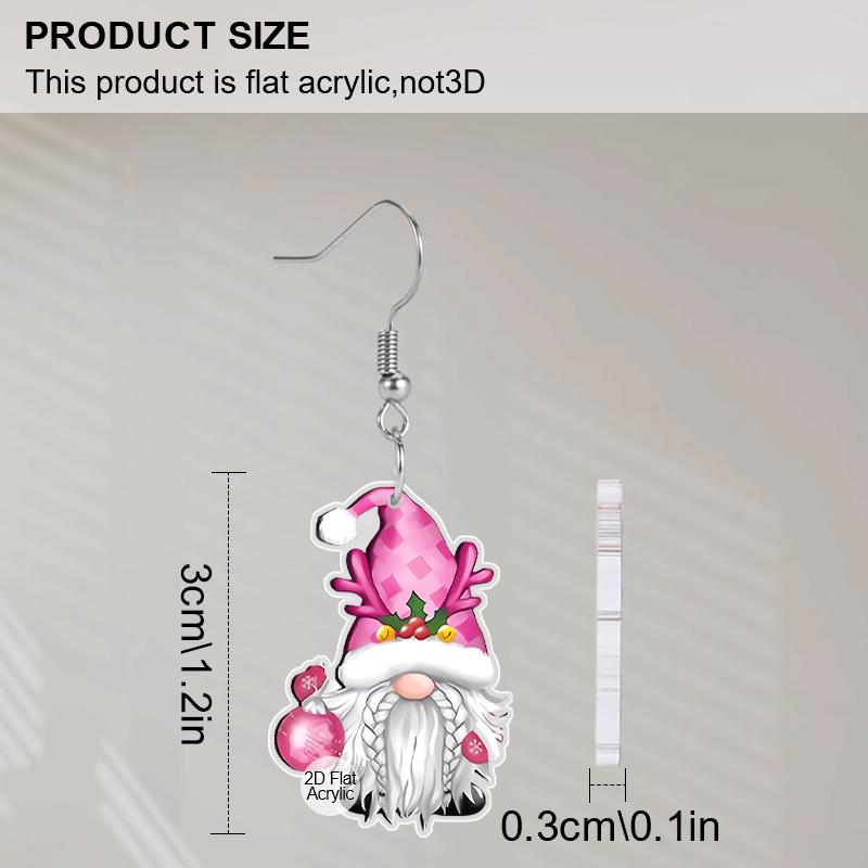 2D Плоские Акриловые Милые Розовые Рождественские Серьги-Подвески в виде Гнома, Подходят в качестве Праздничного Подарка для Женщин, Праздничные Украшения для Вечеринки.