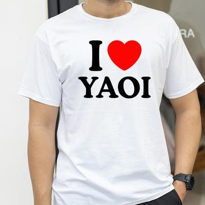 Смешная футболка I Love Yaoi Мужская с круглым вырезом Повседневная хлопковая футболка с коротким рукавом Уличная футболка Подарок на день рождения Верхняя футболка