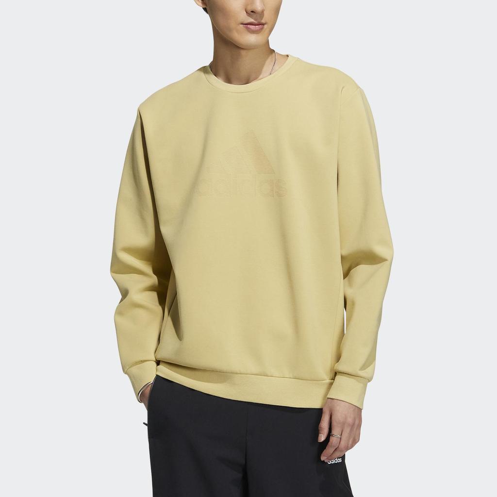 Adidas Толстовка с круглым вырезом с большим логотипом, мужские топы, желтый HY5840