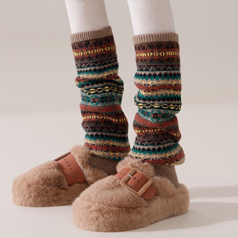 Флуоресцентные камуфляжные богемные шерстяные гетры выше колена для женщин