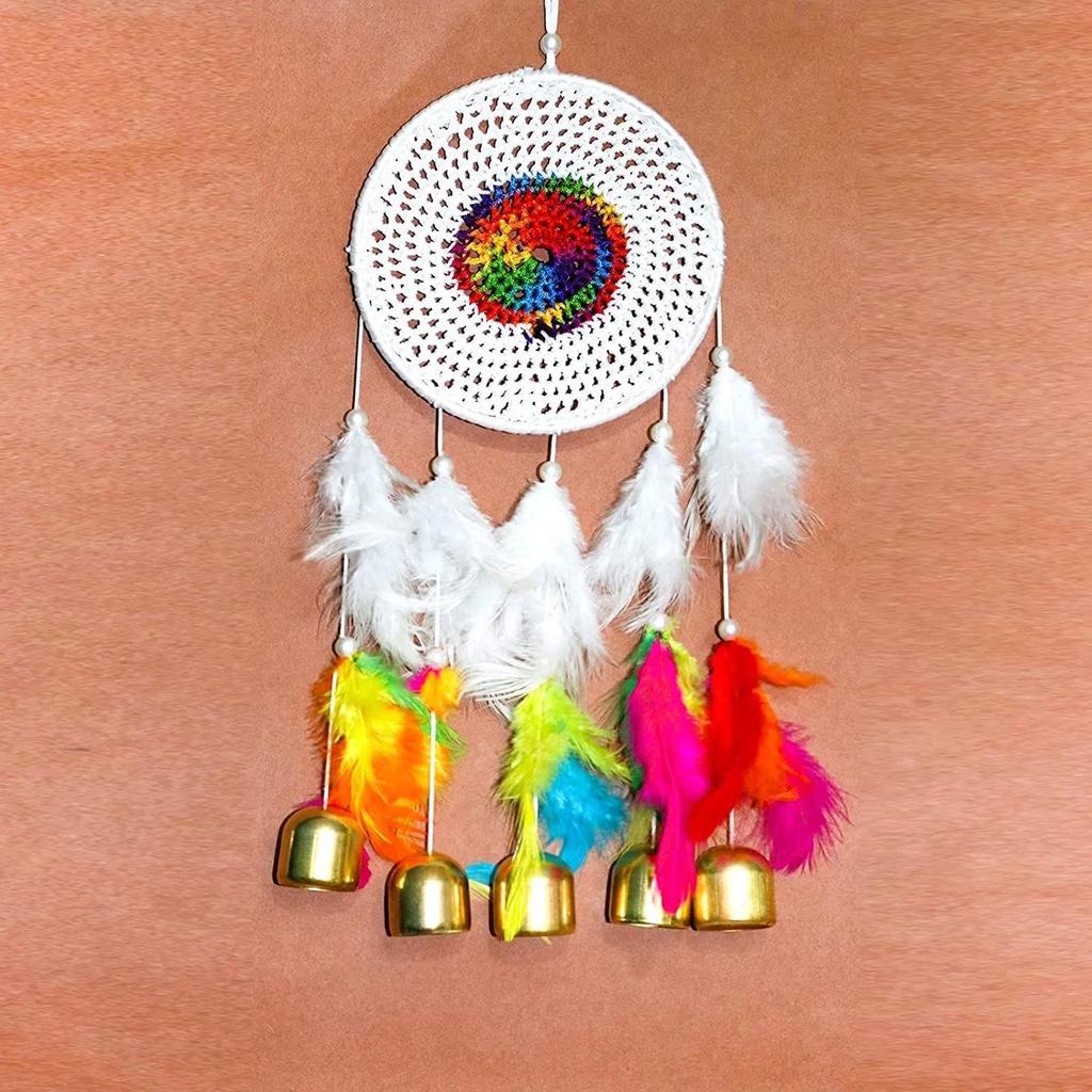Metal, Bell, Feather, Bead, Thread Wind Chime Dream Catcher for Wall Decor, Bedroom, Balcony, Garden, Kids Room (30 Cm X 13 Cm) Small (Multi)