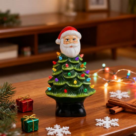 Lighted Christmas Gnome Tree Small Prelit Resin Christmas Tree with Multicolored Lights for Tabletop