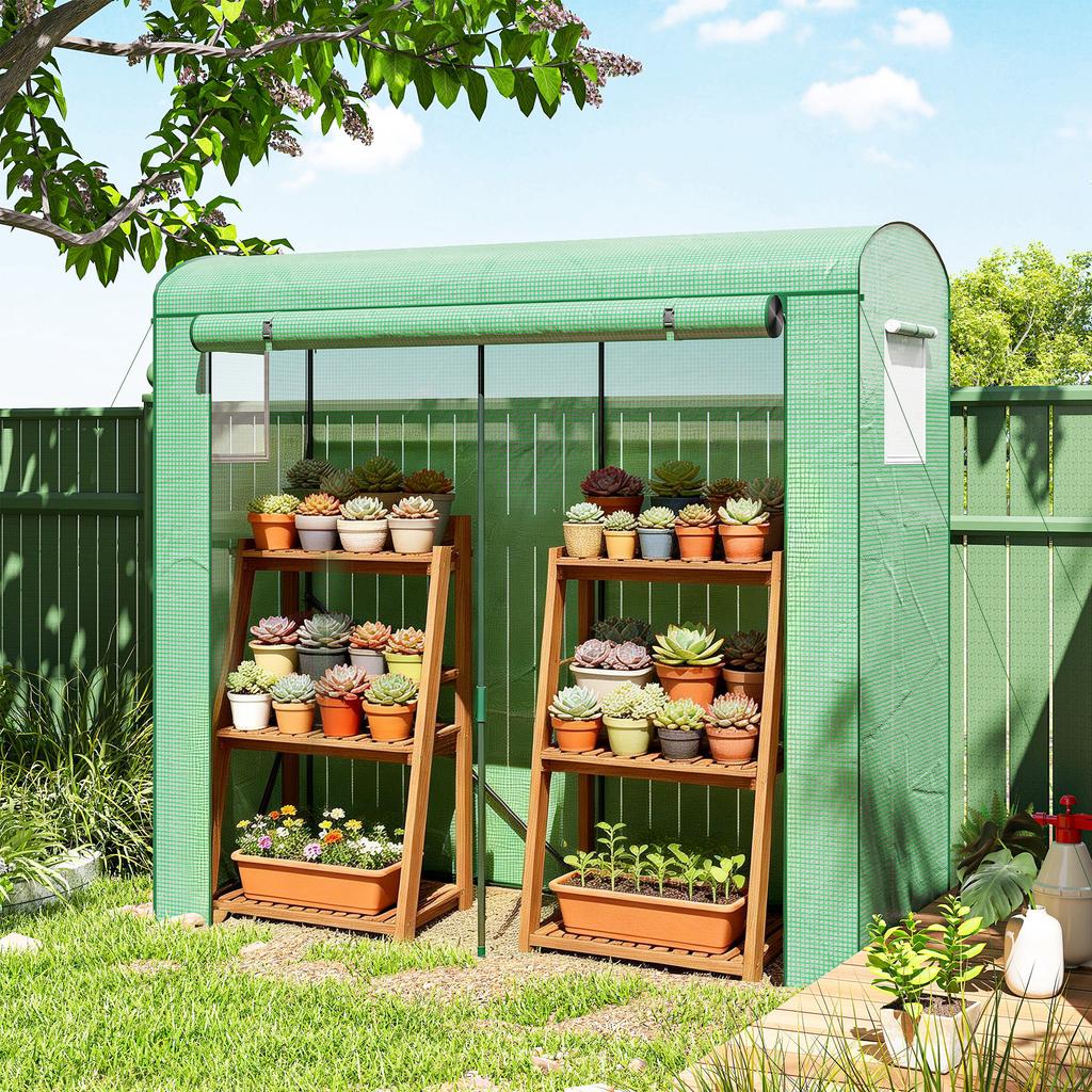 Mini Greenhouse, Garden Tomato Growhouse with Roll-Up Door and 2 Mesh Windows, PE Cover, 200 x 75 x 188 cm, Green
