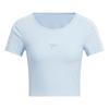 Rib Slim Baby T-Shirt Round Neck Short Sleeve Women Tops Blue White KE5792