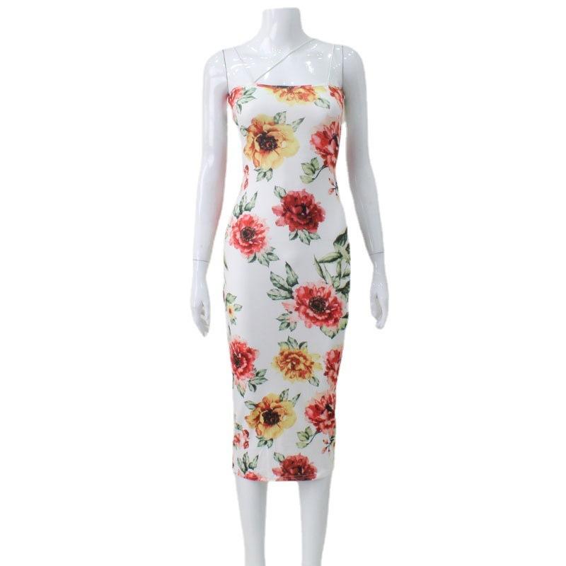 Women's Halter Slim-fit Bag Bottom Print Line Collar Casual Sexy Dress