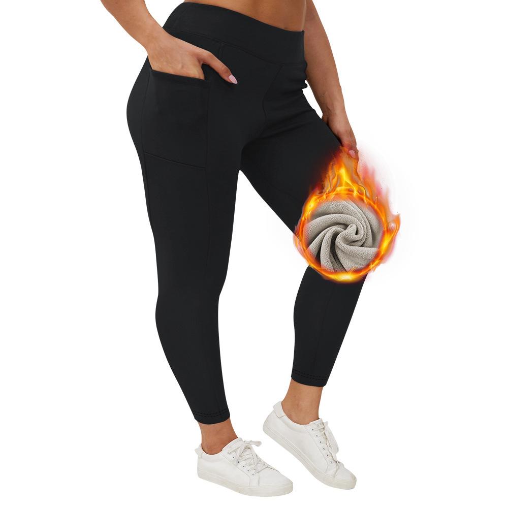 Леггинсы больших размеров с карманами на осень/зиму, утепленные флисом, с высокой посадкой, верхняя одежда, женские зимние теплые леггинсы