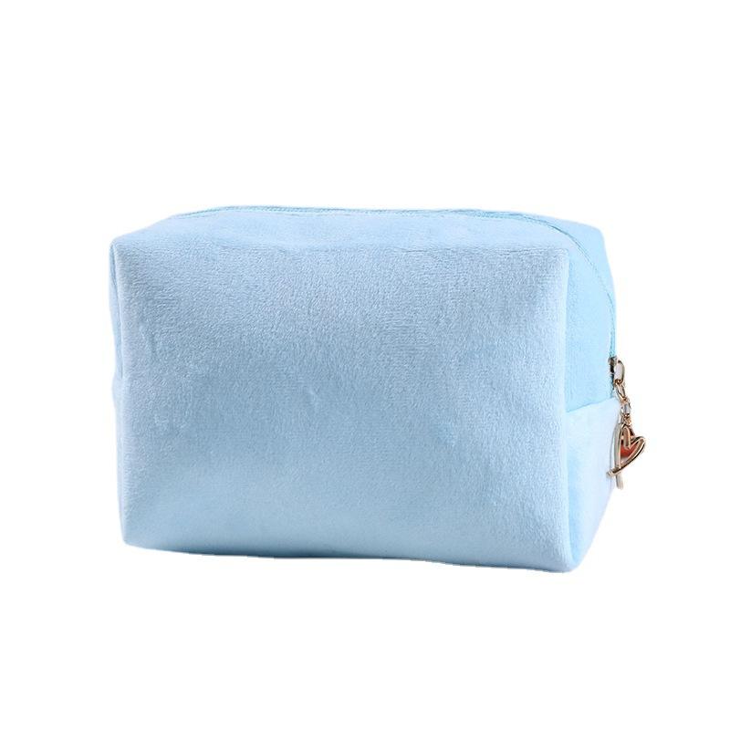 Фланелевая косметичка ярких цветов на молнии, модная квадратная сумка для хранения макияжа, одноцветная однотонная женская дорожная стирка, ручная сумка для повседневного хранения