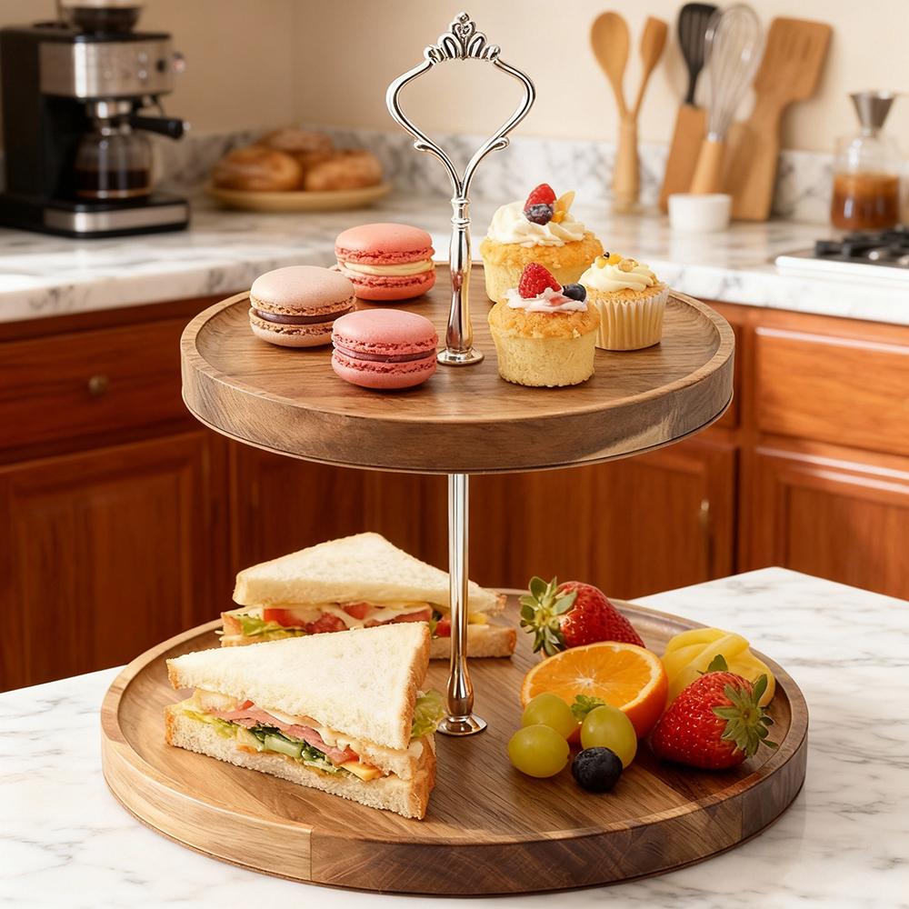 Креативная европейская десертная стойка, двухъярусный поднос для торта в лесном стиле, деревянный декоративный поднос для десертного стола, стойка для торта и десертов.zwq