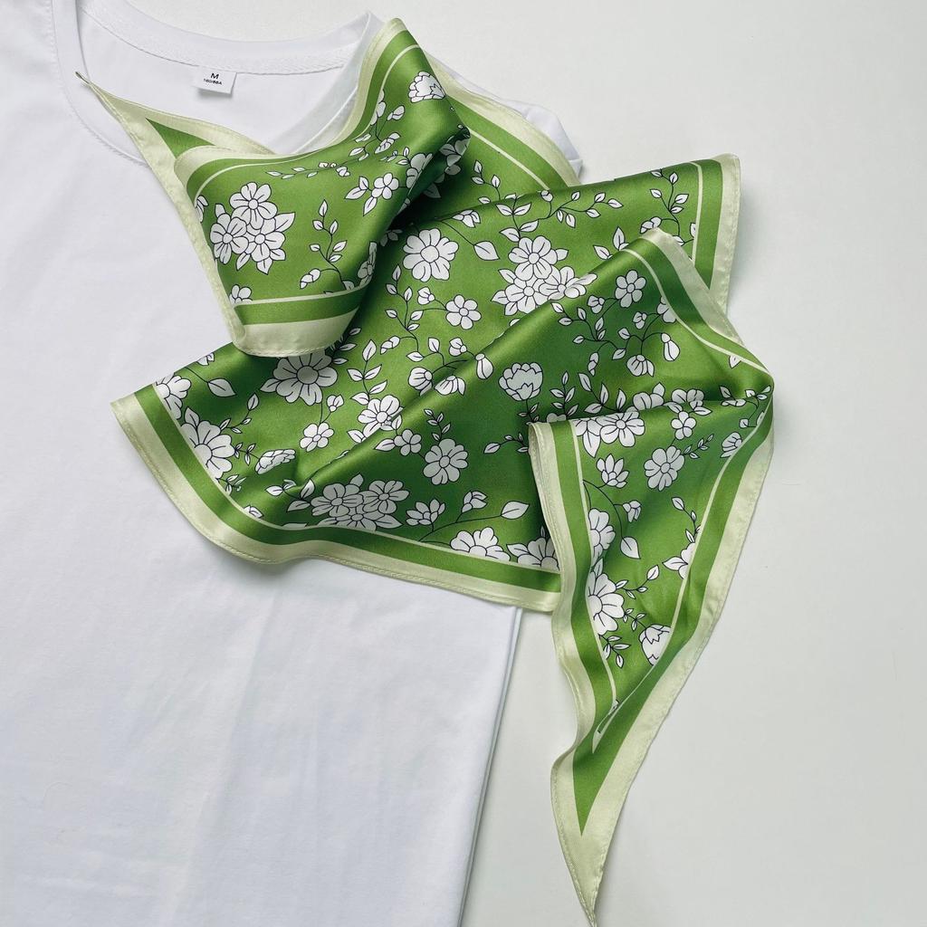 Spring new French literary and artistic simulation silk rhombus scarf imitation fragrant cloud yarn silk scarf women's French elegant small floating b