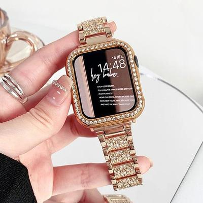 Чехол с бриллиантами + ремешок для Apple Watch Series 8, 7, 41 мм, ультра, 49 мм, 45 мм, ремешок из нержавеющей стали для iwatch 9 se 6, 5, 4, 3, 40 мм, 44 мм, 38 мм, 42 мм, металлический ремешок для часов