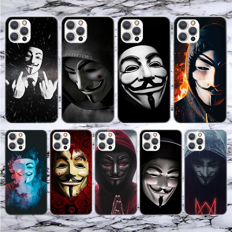 Анонимная маска V для Вендетты Мягкий чехол для телефона Для iPhone 17 Air 16 16E 15 14 Plus 13 Mini 12 11 Pro Max X XR XS 7 8 + SE 2020 Pa
