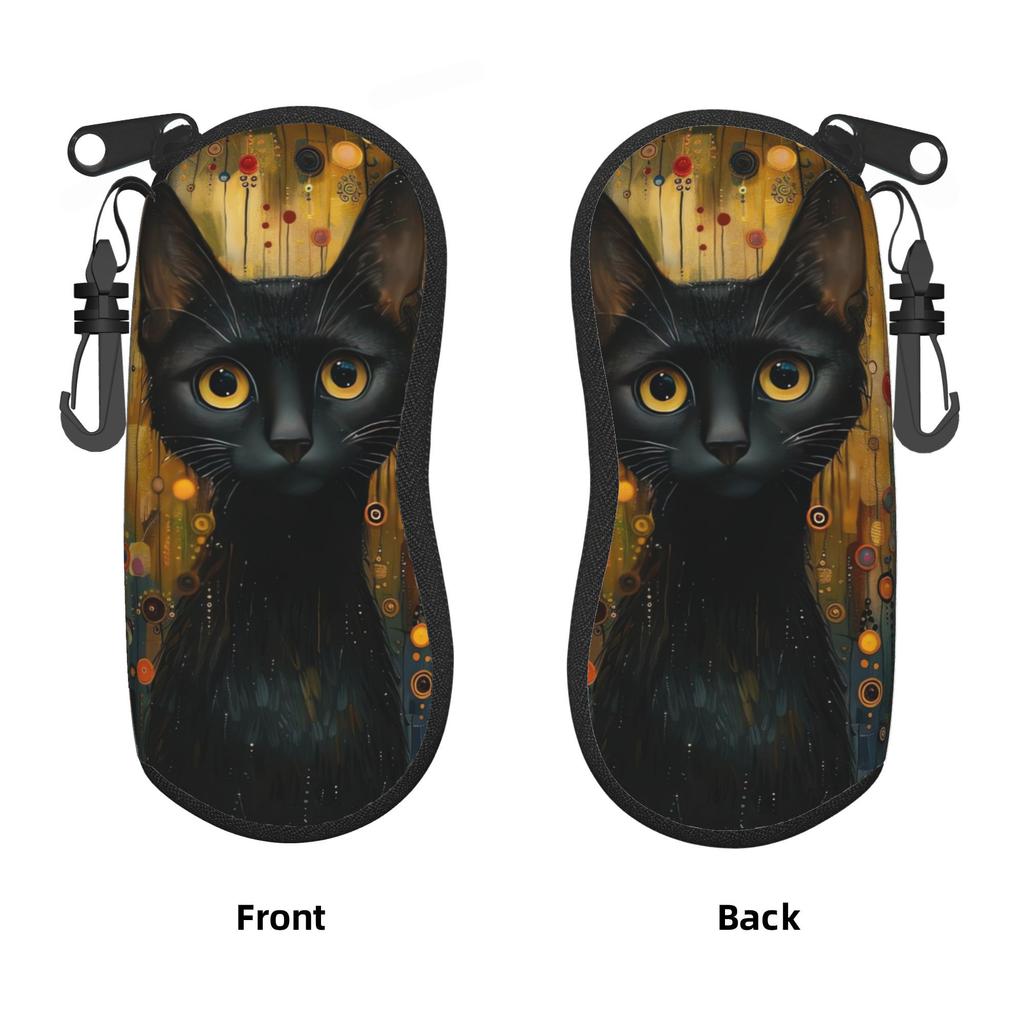 Klimt Inspired Black Cat Glasses Case Outdoor Sunglasses Case For Men Women Cute Eyewear Accessory Zipper Eyeglass Protector