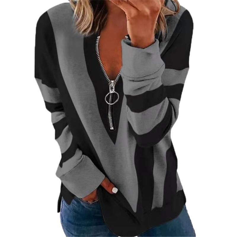 Осень-зима модный пуловер на молнии, топы, женские повседневные лоскутные свободные блузки, женские рубашки с длинными рукавами, блузки, уличная одежда