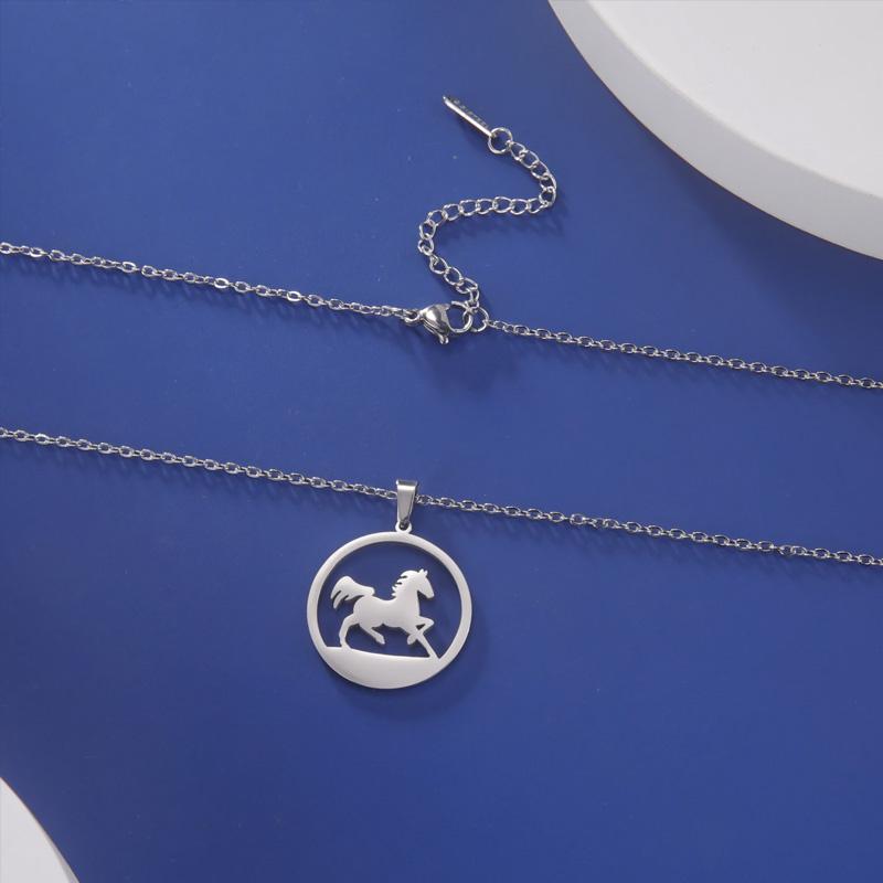 1 шт. Круглая подвеска-ожерелье Темперамент Инкрустированный бриллиантами Изысканная нержавеющая сталь Новогодний подарок Ожерелье с подвеской в виде лошади
