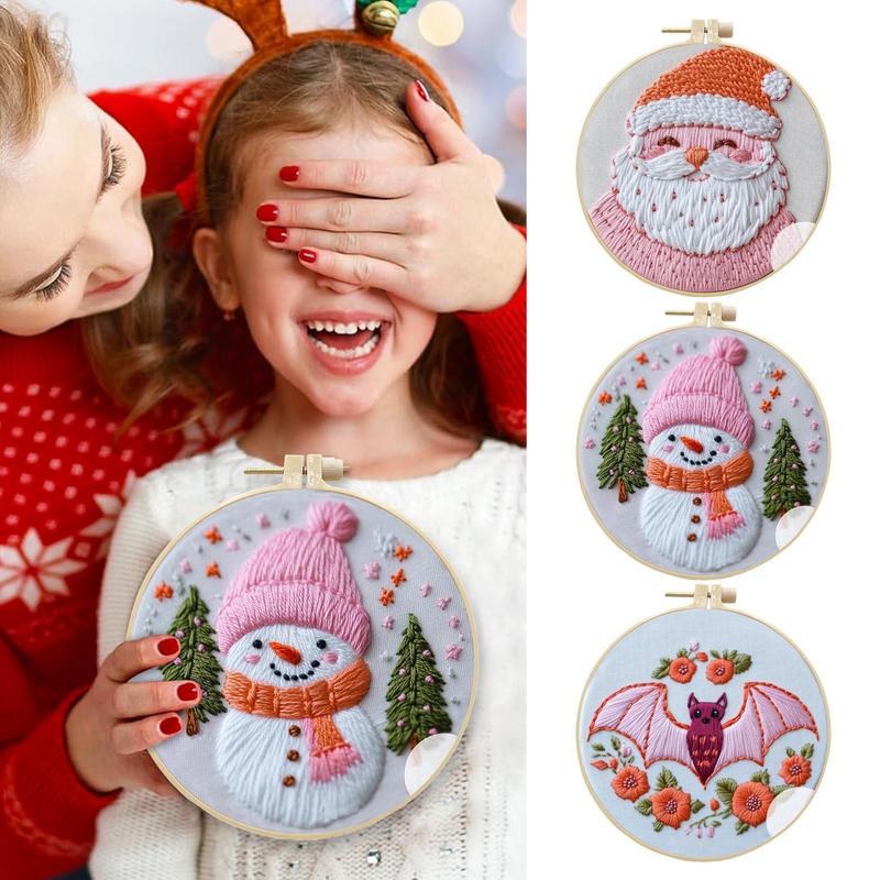 Зимний набор для вышивания, узор для вышивки, орнамент для ручной вышивки, декоративный набор для практики вышивки, пяльцы для вышивания для спальни