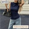 Женские модные повседневные блузки и рубашки с круглым вырезом без рукавов