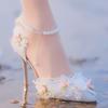18-Year-old Bar Mitzvah Princess High Heels Fairy Style Silver Pearl Flower Shoes Women's Wedding Shoes Bride Shoes Bridesmaid Shoes