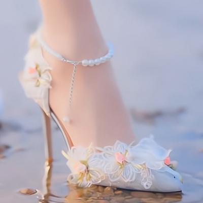 18-летняя бар-мицва принцесса туфли на высоком каблуке в стиле феи серебряные жемчужные цветочные туфли женские свадебные туфли туфли невесты туфли подружки невесты