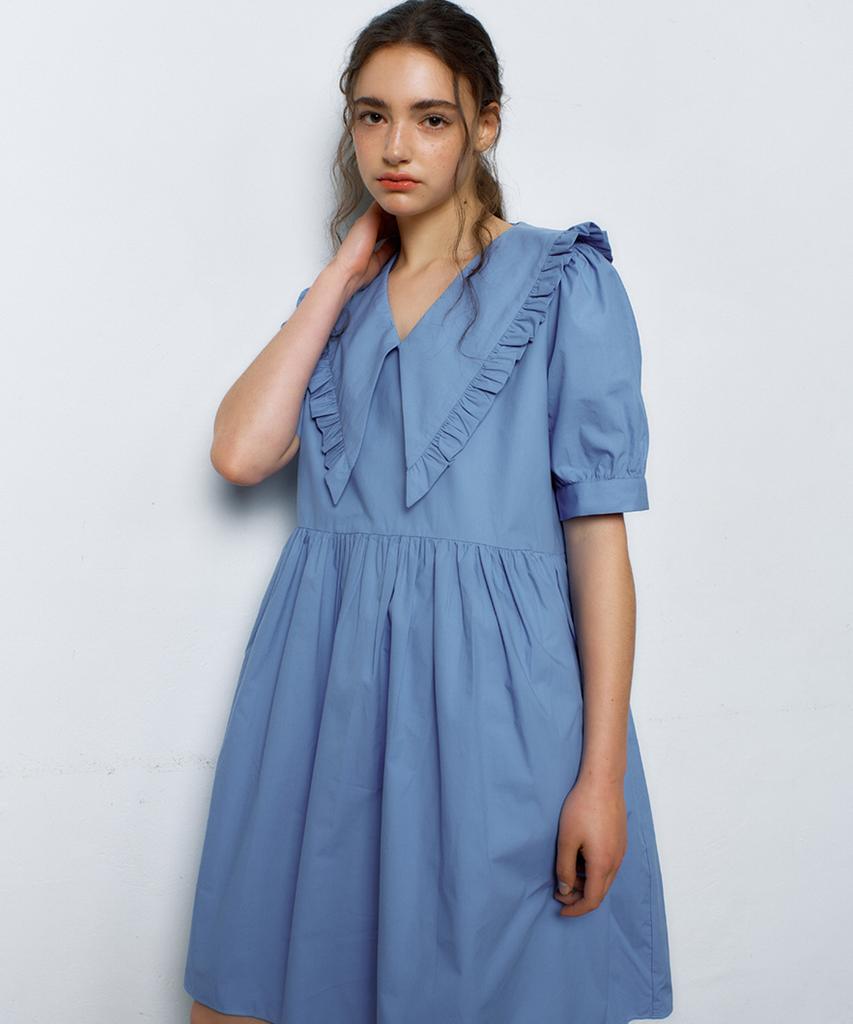 Manavis Seven Marilyn Cotton Collar Dress [Blue]