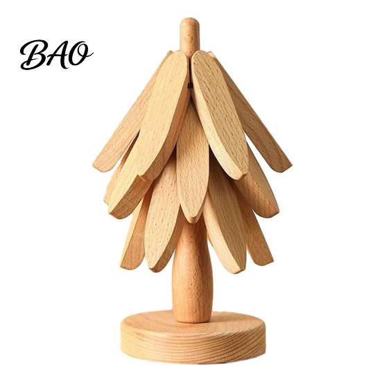 Folding Wooden Potholder Collapsible Trivets for Hot Dishes, Christmas Tree Shaped Pot Mat Table, Wood Heat Resistant Trivet Kitchen Holder