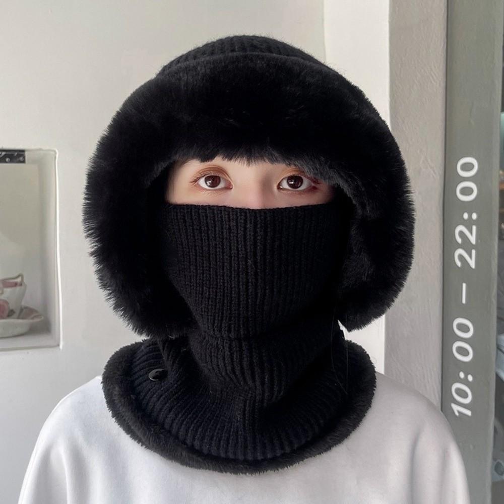 Warmer Knitted Hat Winter Ears Protection Cap Casual Face Cover Neck Caps Women