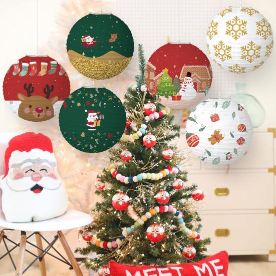6шт 30см Рождественский фонарь Санта-Лось Снеговик Снежинка Складной нетканый материал DIY Празднование праздника Рождественская вечеринка Украшение Подвесной круглый фонарь